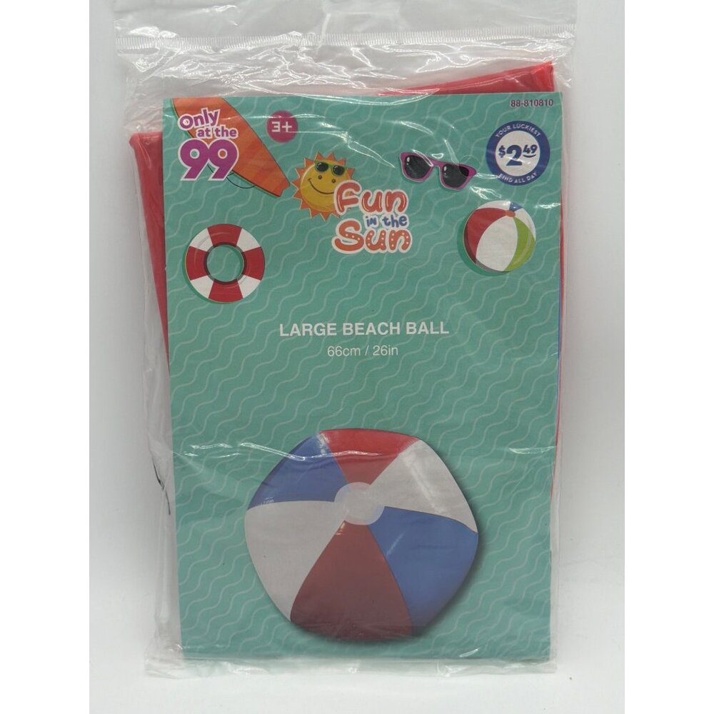 Large Beach Ball 26" Inflatable Fun In The Sun Red White Blue Summer Toy
